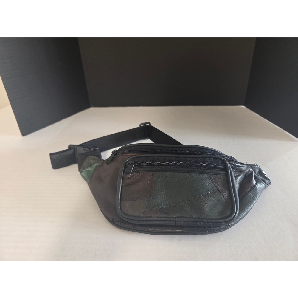 Vintage Leather Patchwork Waist Bag Fanny Pack Black‎ Brown Green Multi-Pocket